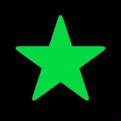 Bright green five-point star on a black background (decorative/icon