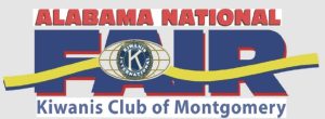 Screenshot - K9s in Flight Kiwanis Club of Montgomery logo with a globe emblem and a yellow ribbon across bold blue letters, reading Alabama National and Kiwanis Club of Montgomery.